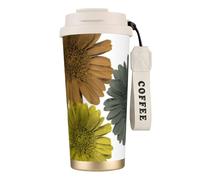 YXDVPALNE Colori moderni autunnali, gerbere e margherite floreali,Tazza da caffè in acciaio inossidabile 316 con cordino, bicchiere termico da viaggio per auto, 500 ml