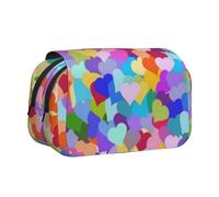 YXDVPALNE Coriandoli a forma di cuore arcobaleno Astuccio portapenne portatile a doppia conchiglia con cerniera