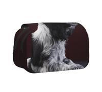 YXDVPALNE Cucciolo di Cocker Spaniel Spaniel bianco e nero Astuccio portapenne portatile a doppia conchiglia con cerniera