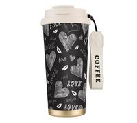 YXDVPALNE Cuori scritti a mano, parole d'amore,Tazza da caffè in acciaio inossidabile 316 con cordino, bicchiere termico da viaggio per auto, 500 ml