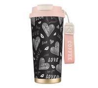 YXDVPALNE Cuori scritti a mano, parole d'amore,Tazza da caffè in acciaio inossidabile 316 con cordino, bicchiere termico da viaggio per auto, 500 ml
