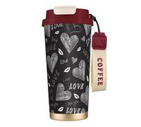 YXDVPALNE Cuori scritti a mano, parole d'amore,Tazza da caffè in acciaio inossidabile 316 con cordino, bicchiere termico da viaggio per auto, 500 ml