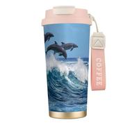YXDVPALNE Delfino tursiope comune,Tazza da caffè in acciaio inossidabile 316 con cordino, bicchiere termico da viaggio per auto, 500 ml