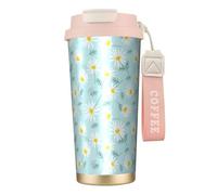YXDVPALNE Delicata margherita floreale blu e bianca,Tazza da caffè in acciaio inossidabile 316 con cordino, bicchiere termico da viaggio per auto, 500 ml