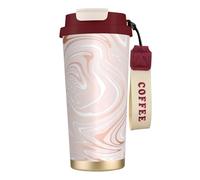 YXDVPALNE Delicato marmo rosa con imitazione oro rosa,Tazza da caffè in acciaio inossidabile 316 con cordino, bicchiere termico da viaggio per auto, 500 ml