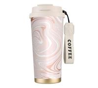 YXDVPALNE Delicato marmo rosa con imitazione oro rosa,Tazza da caffè in acciaio inossidabile 316 con cordino, bicchiere termico da viaggio per auto, 500 ml