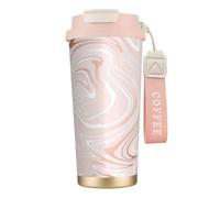 YXDVPALNE Delicato marmo rosa con imitazione oro rosa,Tazza da caffè in acciaio inossidabile 316 con cordino, bicchiere termico da viaggio per auto, 500 ml