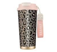 YXDVPALNE Design con motivo leopardato senza cuciture in oro di lusso,Tazza da caffè in acciaio inossidabile 316 con cordino, bicchiere termico da viaggio per auto, 500 ml