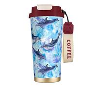 YXDVPALNE Dipingere il delfino,Tazza da caffè in acciaio inossidabile 316 con cordino, bicchiere termico da viaggio per auto, 500 ml