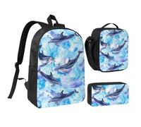 YXDVPALNE Dipingere il delfino,Zaino per studenti, borsa per il pranzo, astuccio portapenne, set da 3 pezzi