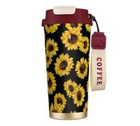 YXDVPALNE Disegno del girasole,Tazza da caffè in acciaio inossidabile 316 con cordino, bicchiere termico da viaggio per auto, 500 ml