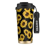 YXDVPALNE Disegno del girasole,Tazza da caffè in acciaio inossidabile 316 con cordino, bicchiere termico da viaggio per auto, 500 ml