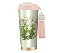 YXDVPALNE Edelweiss Fiori di montagna svizzeri,Tazza da caffè in acciaio inossidabile 316 con cordino, bicchiere termico da viaggio per auto, 500 ml