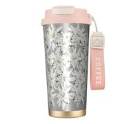 YXDVPALNE Edelweiss moderno, fiori alpini svizzeri,Tazza da caffè in acciaio inossidabile 316 con cordino, bicchiere termico da viaggio per auto, 500 ml