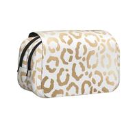 YXDVPALNE Elegante leopardo bianco oro ghepardo Astuccio portapenne portatile a doppia conchiglia con cerniera