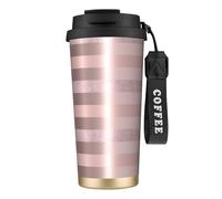 YXDVPALNE Elegante striscia rosa cipria glitterata oro rosa,Tazza da caffè in acciaio inossidabile 316 con cordino, bicchiere termico da viaggio per auto, 500 ml