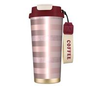 YXDVPALNE Elegante striscia rosa cipria glitterata oro rosa,Tazza da caffè in acciaio inossidabile 316 con cordino, bicchiere termico da viaggio per auto, 500 ml