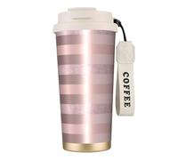 YXDVPALNE Elegante striscia rosa cipria glitterata oro rosa,Tazza da caffè in acciaio inossidabile 316 con cordino, bicchiere termico da viaggio per auto, 500 ml