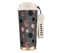 YXDVPALNE Eleganti cerchi neri finti rosa,Tazza da caffè in acciaio inossidabile 316 con cordino, bicchiere termico da viaggio per auto, 500 ml