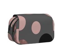 YXDVPALNE Eleganti cerchi neri rosa cipria in finto oro rosa Astuccio portapenne portatile a doppia conchiglia con cerniera