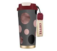 YXDVPALNE Eleganti cerchi neri rosa cipria in finto oro rosa,Tazza da caffè in acciaio inossidabile 316 con cordino, bicchiere termico da viaggio per auto, 500 ml