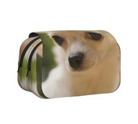 YXDVPALNE Faccia di cane Chihuahua bianco Astuccio portapenne portatile a doppia conchiglia con cerniera