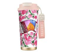 YXDVPALNE Fiore a fisarmonica acquerello rosa,Tazza da caffè in acciaio inossidabile 316 con cordino, bicchiere termico da viaggio per auto, 500 ml