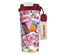 YXDVPALNE Fiore a fisarmonica acquerello rosa,Tazza da caffè in acciaio inossidabile 316 con cordino, bicchiere termico da viaggio per auto, 500 ml