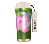 YXDVPALNE Fiore di loto e bocciolo,Tazza da caffè in acciaio inossidabile 316 con cordino, bicchiere termico da viaggio per auto, 500 ml