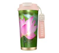YXDVPALNE Fiore di loto e bocciolo,Tazza da caffè in acciaio inossidabile 316 con cordino, bicchiere termico da viaggio per auto, 500 ml