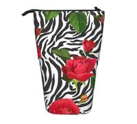 YXDVPALNE Fiore rosso animale zebra,Astuccio telescopico, portapenne con supporto e astuccio con cerniera
