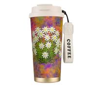 YXDVPALNE Fiori di stella alpina svizzeri,Tazza da caffè in acciaio inossidabile 316 con cordino, bicchiere termico da viaggio per auto, 500 ml
