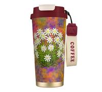 YXDVPALNE Fiori di stella alpina svizzeri,Tazza da caffè in acciaio inossidabile 316 con cordino, bicchiere termico da viaggio per auto, 500 ml