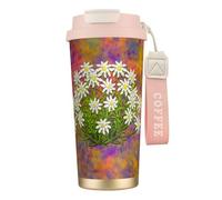 YXDVPALNE Fiori di stella alpina svizzeri,Tazza da caffè in acciaio inossidabile 316 con cordino, bicchiere termico da viaggio per auto, 500 ml
