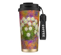YXDVPALNE Fiori di stella alpina svizzeri,Tazza da caffè in acciaio inossidabile 316 con cordino, bicchiere termico da viaggio per auto, 500 ml