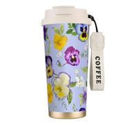 YXDVPALNE Fiori di viola del pensiero,Tazza da caffè in acciaio inossidabile 316 con cordino, bicchiere termico da viaggio per auto, 500 ml