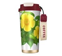 YXDVPALNE Fiori gialli nel cespuglio verde,Tazza da caffè in acciaio inossidabile 316 con cordino, bicchiere termico da viaggio per auto, 500 ml