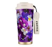 YXDVPALNE Fiori primaverili di Pasqua con viola del pensiero,Tazza da caffè in acciaio inossidabile 316 con cordino, bicchiere termico da viaggio per auto, 500 ml