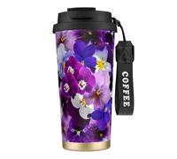 YXDVPALNE Fiori primaverili di Pasqua con viola del pensiero,Tazza da caffè in acciaio inossidabile 316 con cordino, bicchiere termico da viaggio per auto, 500 ml
