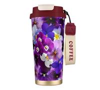 YXDVPALNE Fiori primaverili di Pasqua con viola del pensiero,Tazza da caffè in acciaio inossidabile 316 con cordino, bicchiere termico da viaggio per auto, 500 ml