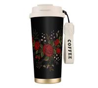YXDVPALNE Fiori Rose Westernch,Tazza da caffè in acciaio inossidabile 316 con cordino, bicchiere termico da viaggio per auto, 500 ml