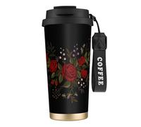 YXDVPALNE Fiori Rose Westernch,Tazza da caffè in acciaio inossidabile 316 con cordino, bicchiere termico da viaggio per auto, 500 ml