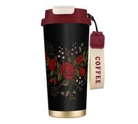 YXDVPALNE Fiori Rose Westernch,Tazza da caffè in acciaio inossidabile 316 con cordino, bicchiere termico da viaggio per auto, 500 ml