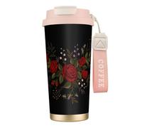 YXDVPALNE Fiori Rose Westernch,Tazza da caffè in acciaio inossidabile 316 con cordino, bicchiere termico da viaggio per auto, 500 ml