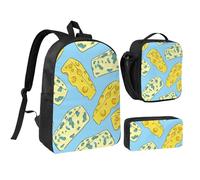 YXDVPALNE Formaggio e formaggio blu,Zaino per studenti, borsa per il pranzo, astuccio portapenne, set da 3 pezzi