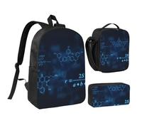 YXDVPALNE Formule di fisica matematica e chimica luminose,Zaino per studenti, borsa per il pranzo, astuccio portapenne, set da 3 pezzi