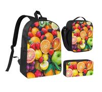 YXDVPALNE Frutta fresca,Zaino per studenti, borsa per il pranzo, astuccio portapenne, set da 3 pezzi