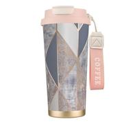 YXDVPALNE Geo Oro Rosa,Tazza da caffè in acciaio inossidabile 316 con cordino, bicchiere termico da viaggio per auto, 500 ml