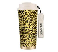 YXDVPALNE Ghepardo Leopardo Giallo,Tazza da caffè in acciaio inossidabile 316 con cordino, bicchiere termico da viaggio per auto, 500 ml