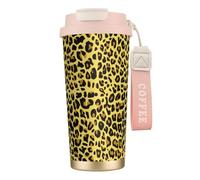 YXDVPALNE Ghepardo Leopardo Giallo,Tazza da caffè in acciaio inossidabile 316 con cordino, bicchiere termico da viaggio per auto, 500 ml